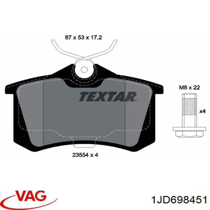 1JD698451 VAG pastillas de freno traseras