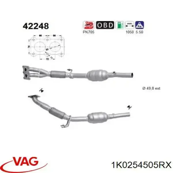 1K0254503MX VAG catalizador