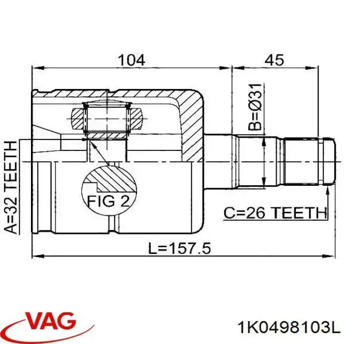 1K0498103L VAG junta homocinética interior delantera