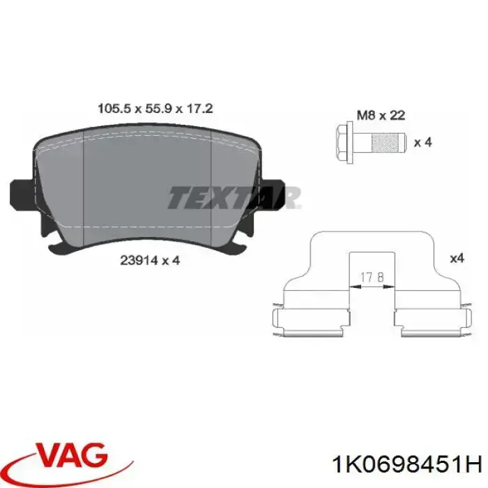 1K0698451H VAG pastillas de freno traseras