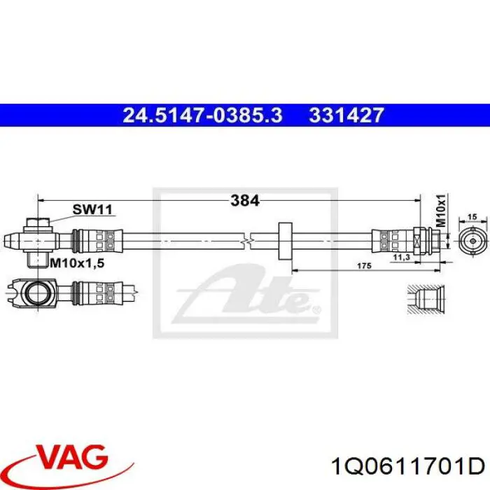 1Q0611701D VAG latiguillo de freno delantero