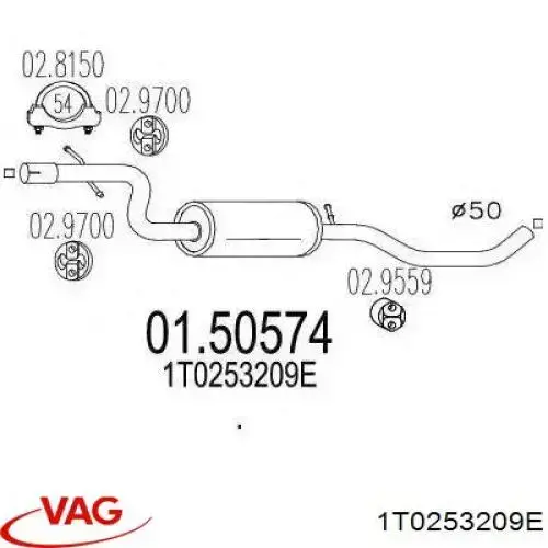  Silenciador del medio para Volkswagen Touran 1 