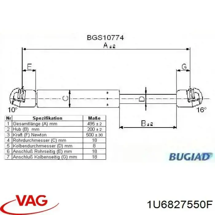 1U6827550F VAG amortiguador de maletero