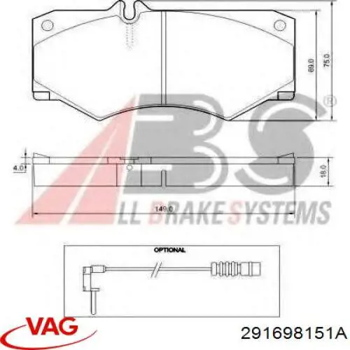 291698151A VAG pastillas de freno delanteras