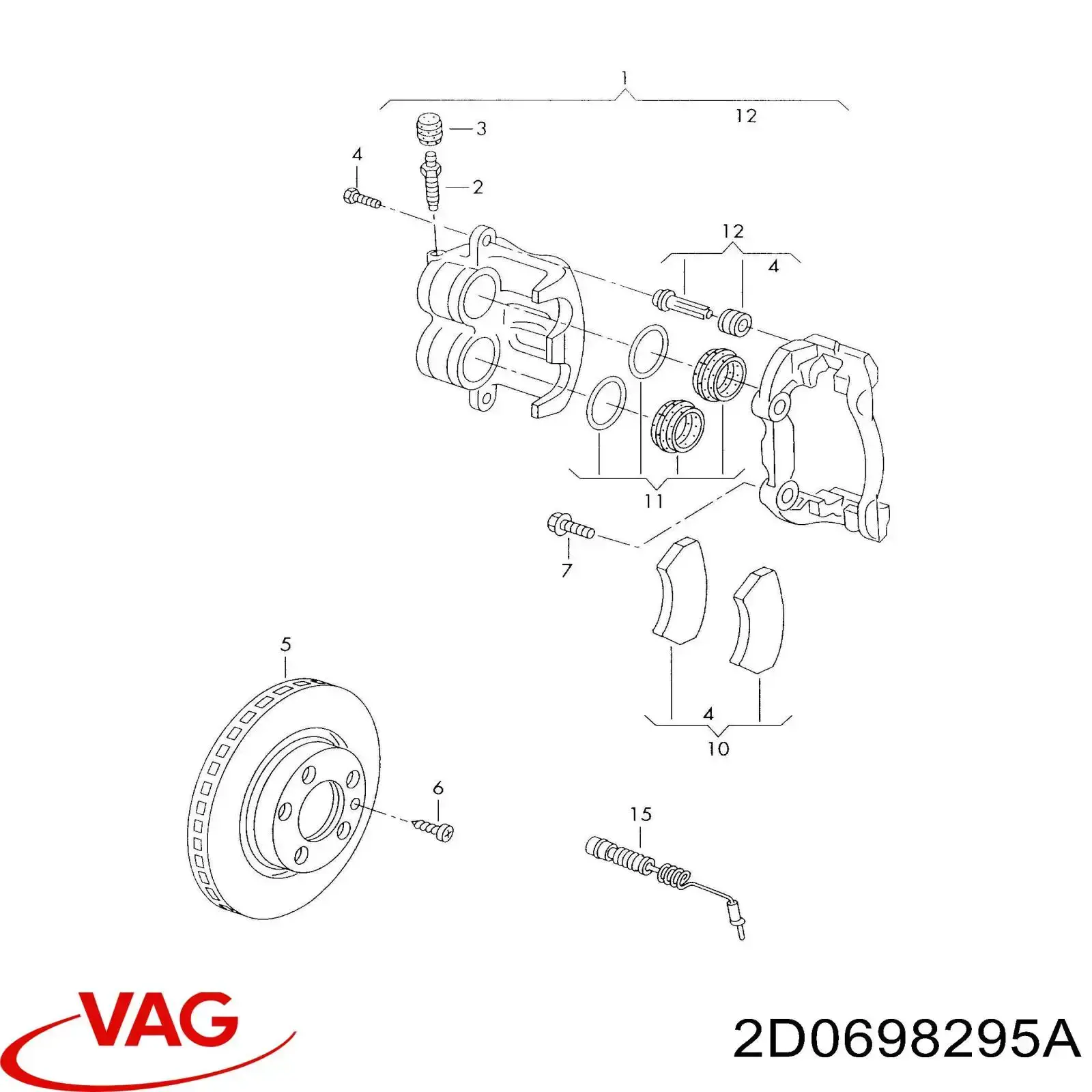 2D0698295A VAG conjunto de muelles almohadilla discos traseros