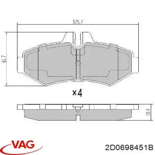 2D0698451B VAG pastillas de freno traseras