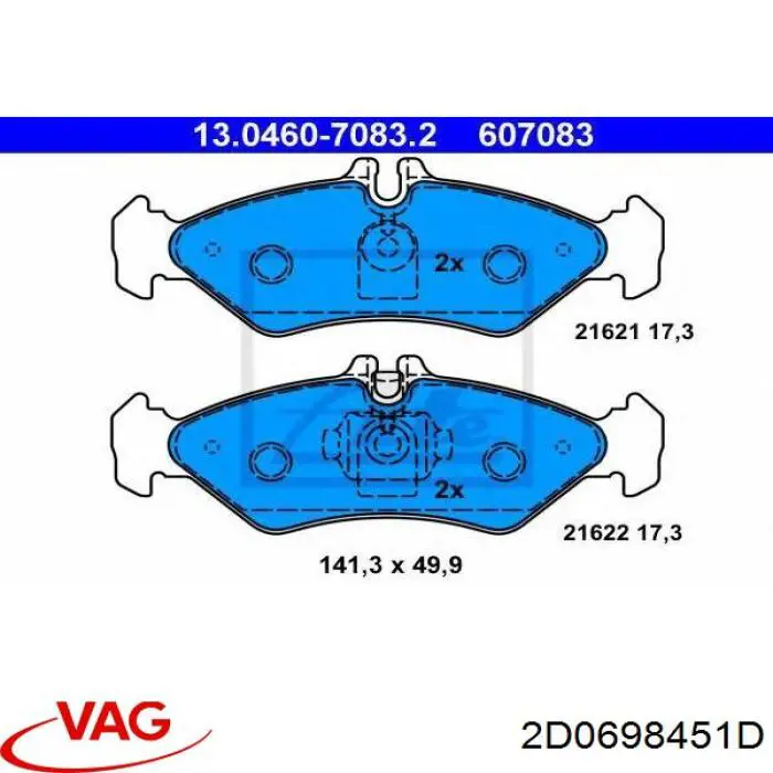 2D0698451D VAG pastillas de freno traseras