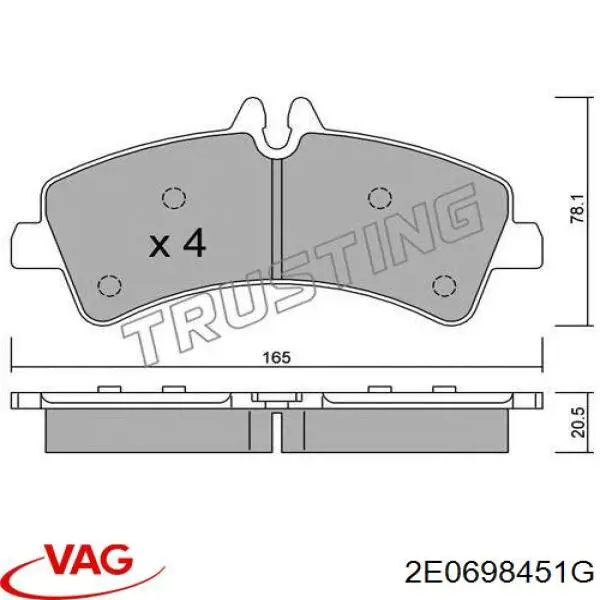 2E0698451G VAG pastillas de freno traseras