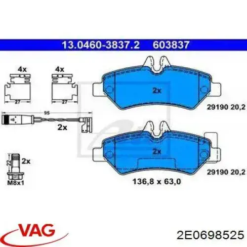 2E0698525 VAG juego de zapatas de frenos, freno de estacionamiento