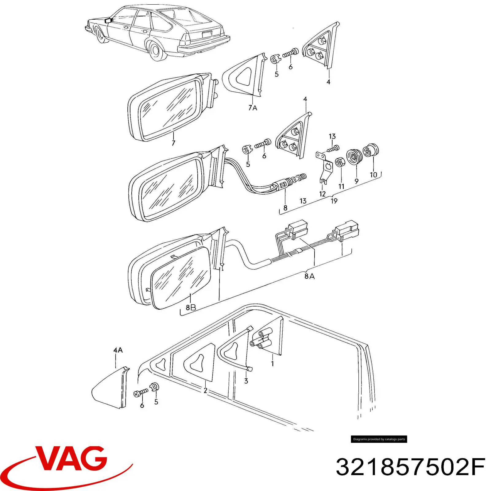  Espejo retrovisor derecho para Volkswagen Passat B2, 32B