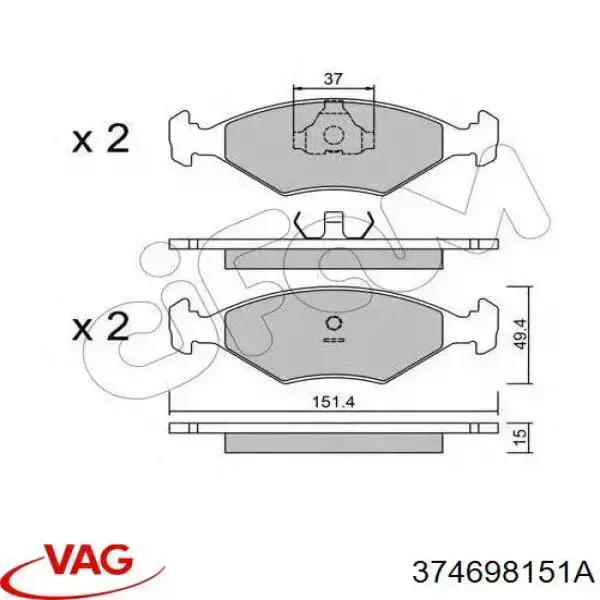 374698151A VAG pastillas de freno delanteras