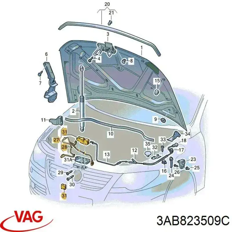  Cerradura del capó de motor para Volkswagen Passat 358