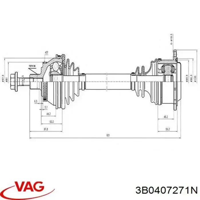 3B0407271N VAG árbol de transmisión delantero izquierdo