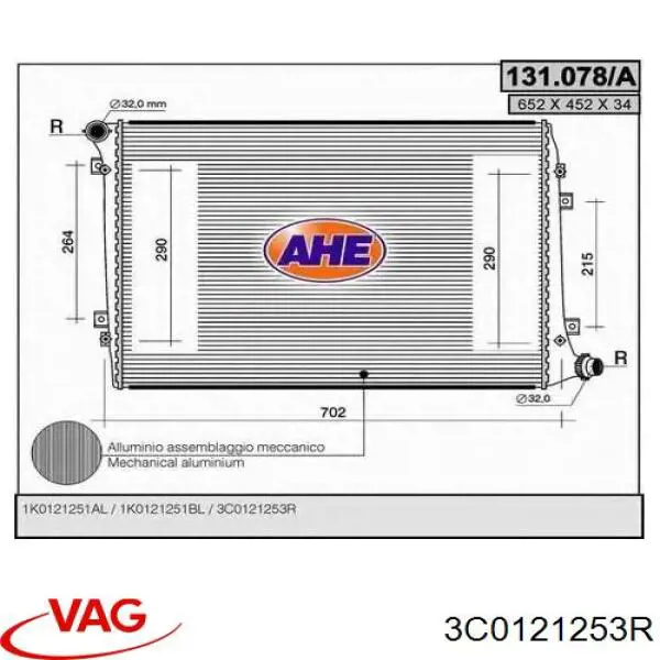 3C0121253R VAG radiador refrigeración del motor