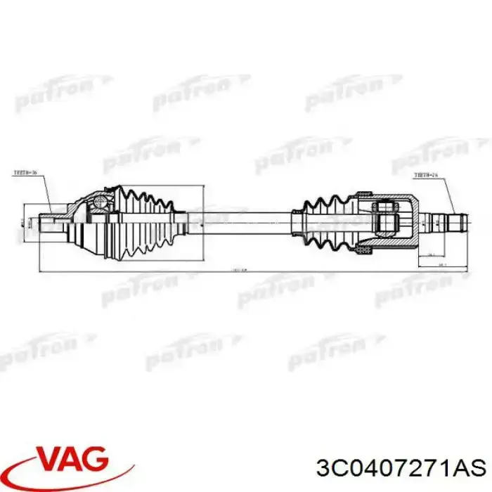 3C0407271AS VAG árbol de transmisión delantero izquierdo