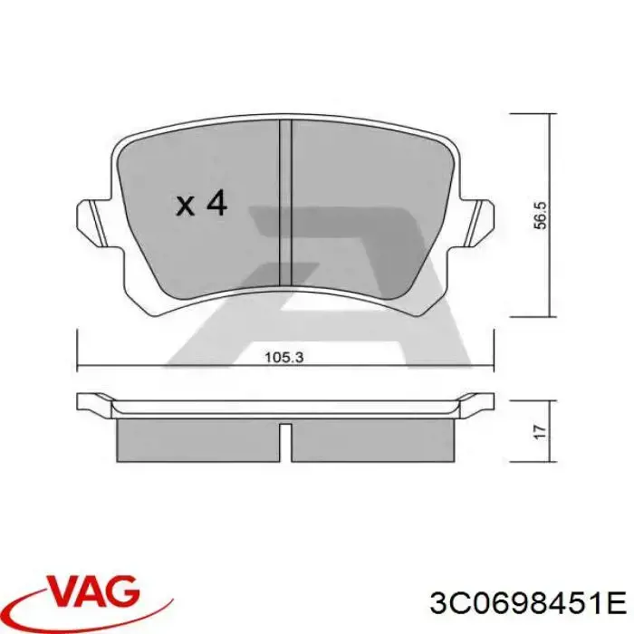 3C0698451E VAG pastillas de freno traseras