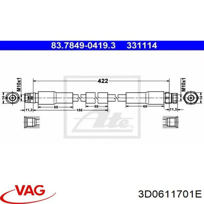  Latiguillo de freno delantero para Volkswagen Phaeton 1 