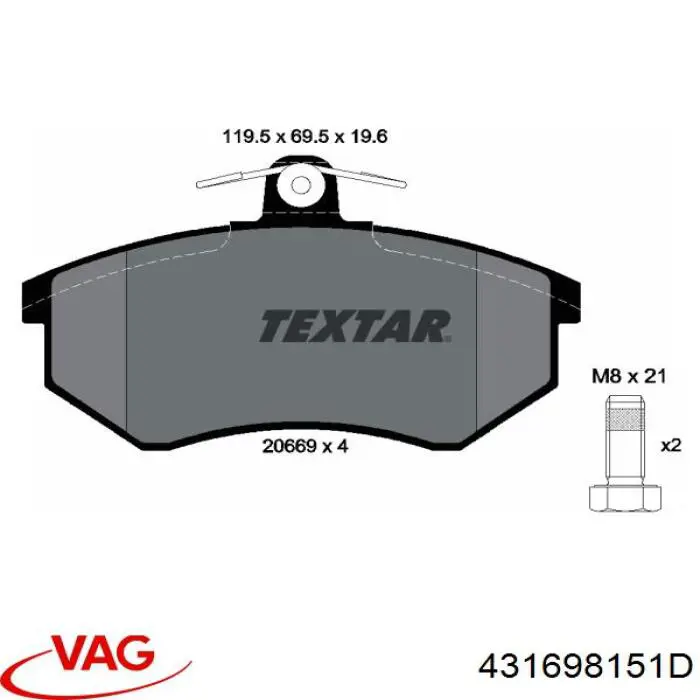 431698151D VAG pastillas de freno delanteras