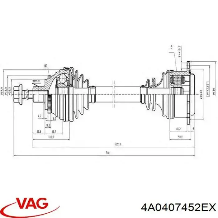 4A0407452EX VAG árbol de transmisión delantero derecho