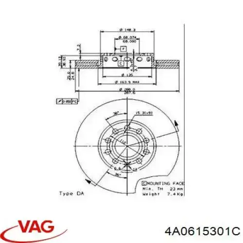 4A0615301C VAG freno de disco delantero