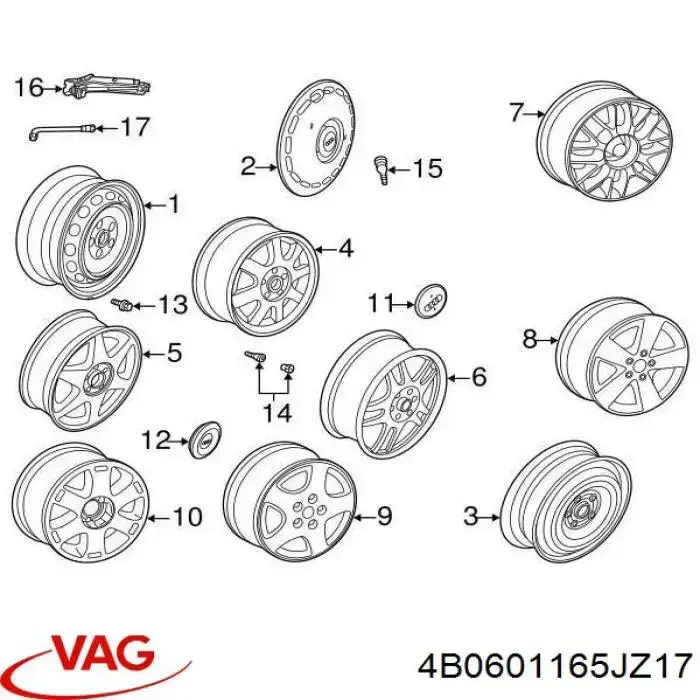 4B0601165JZ17 VAG tapacubo rueda