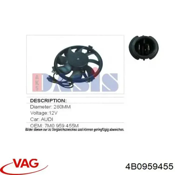 4B0959455 VAG ventilador (rodete +motor refrigeración del motor con electromotor completo)