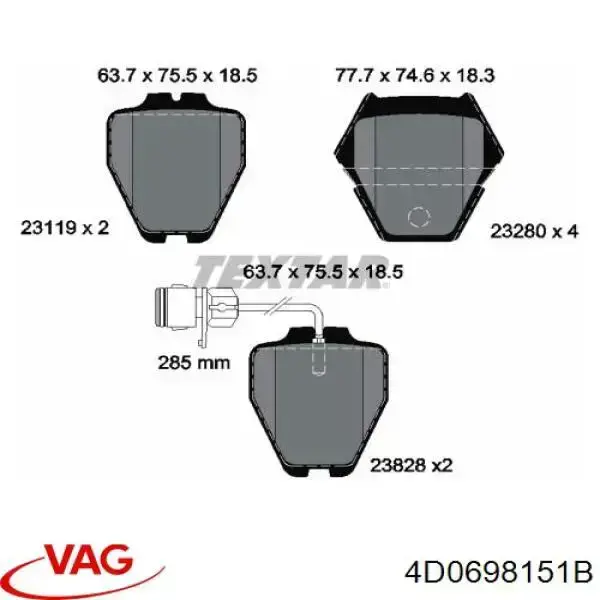 4D0698151B VAG pastillas de freno delanteras