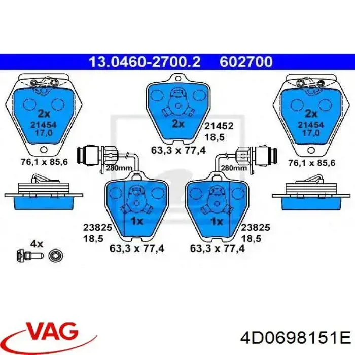 4D0698151E VAG pastillas de freno delanteras