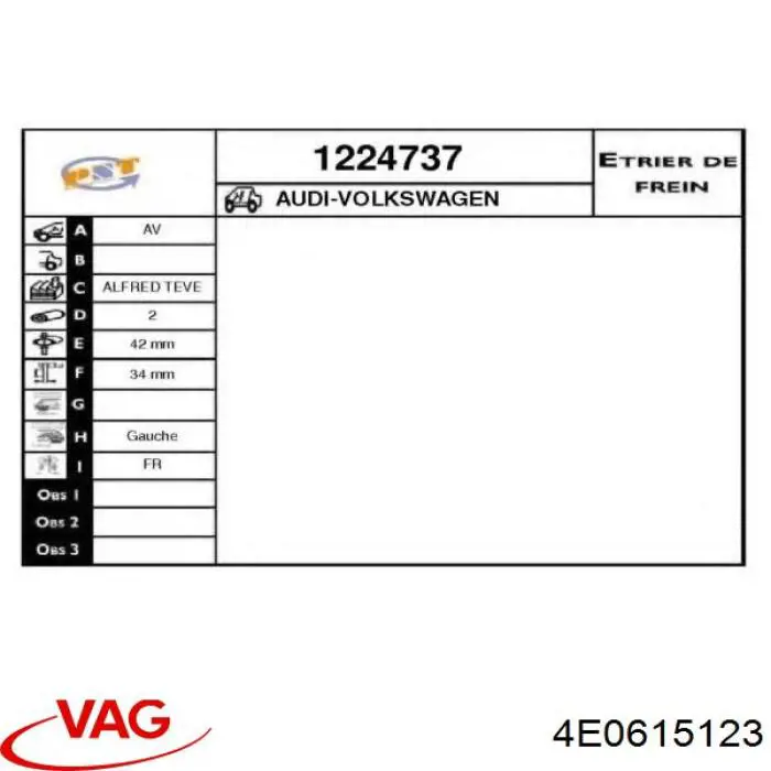  Pinza de freno delantera izquierda para Audi A8 4D2, 4D8