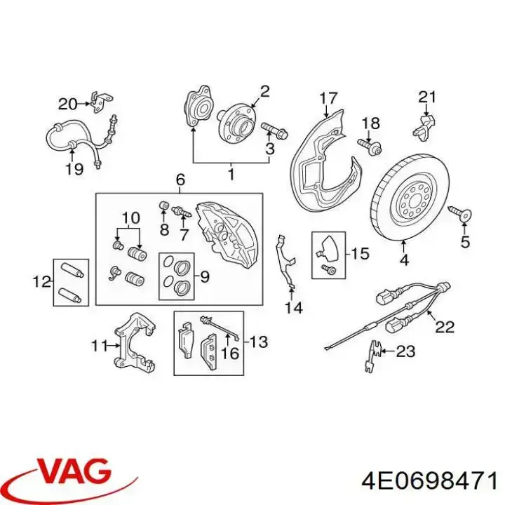 4E0698471 VAG juego de reparación, pinza de freno delantero