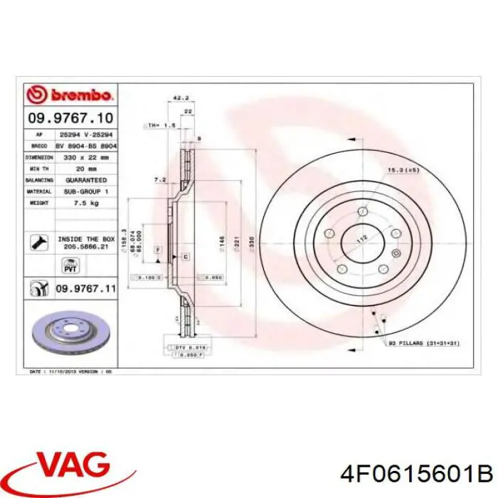 4F0615601B VAG disco de freno trasero