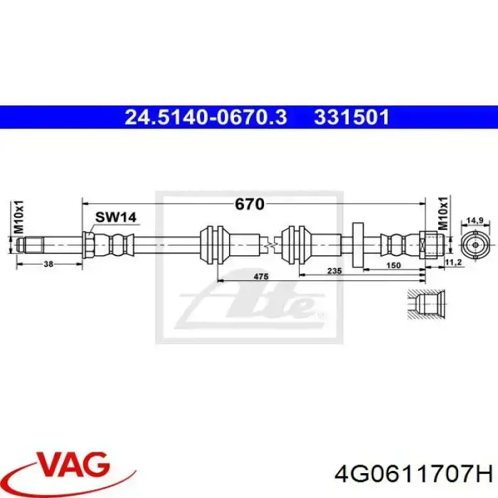 4G0611707H VAG latiguillo de freno delantero