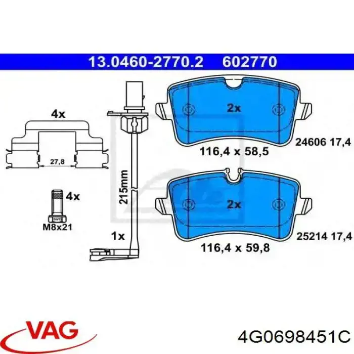 4G0698451C VAG pastillas de freno traseras