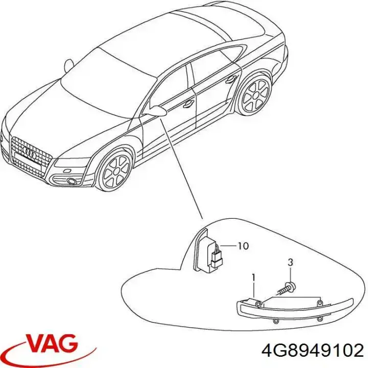  Luz intermitente de retrovisor exterior derecho para Audi A7 4GA, 4GF