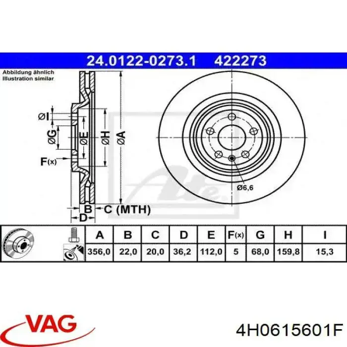 4H0615601F VAG disco de freno trasero