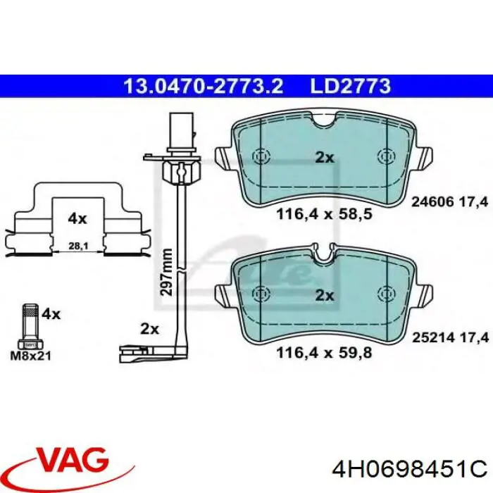 4H0698451C VAG pastillas de freno traseras