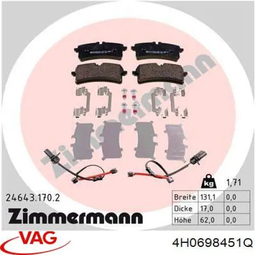 4H0698451Q VAG pastillas de freno traseras