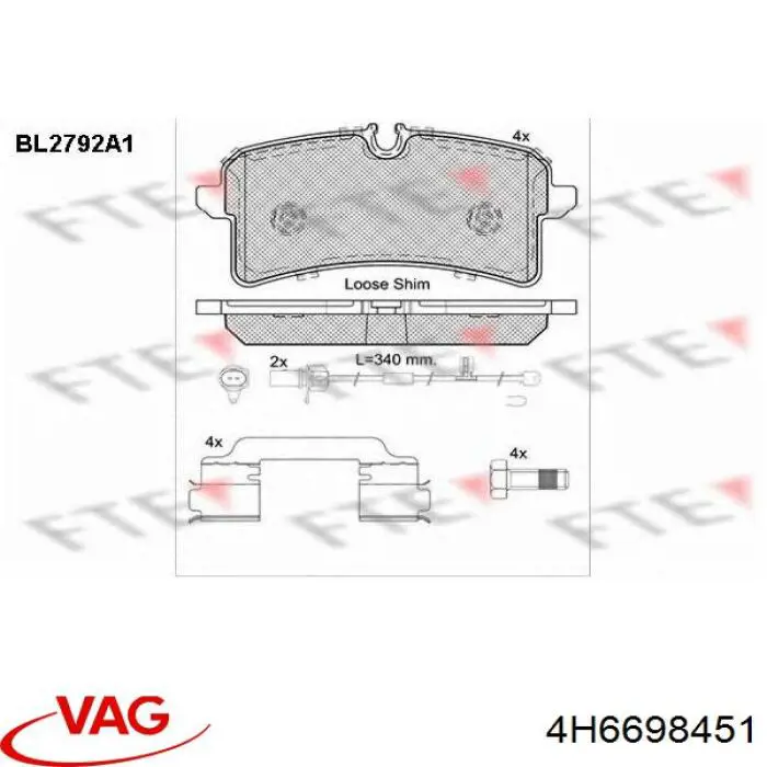 4H6698451 VAG pastillas de freno traseras