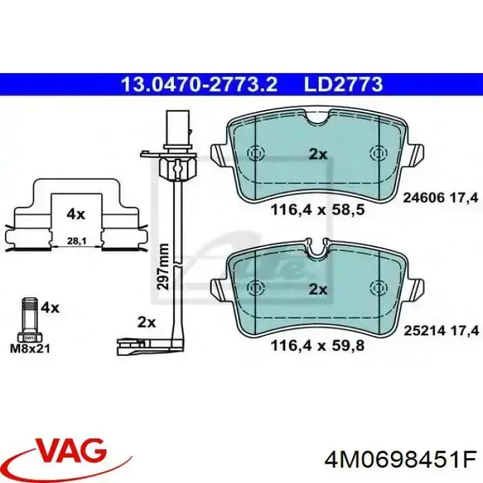 4M0698451F VAG pastillas de freno traseras