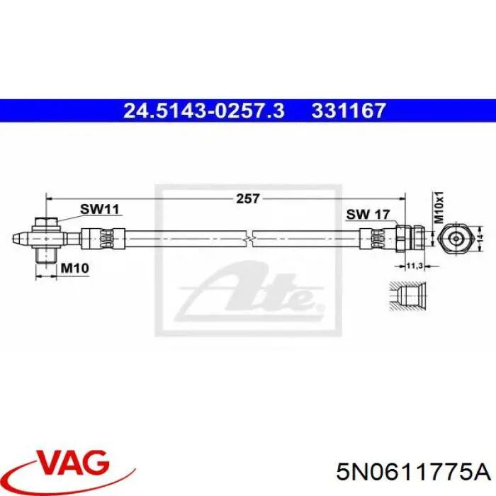 5N0611775A VAG tubo flexible de frenos trasero