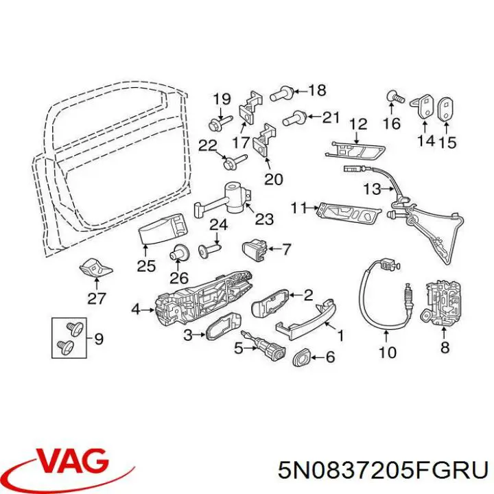 5N0837205FGRU VAG tirador de puerta exterior derecho delantero/trasero