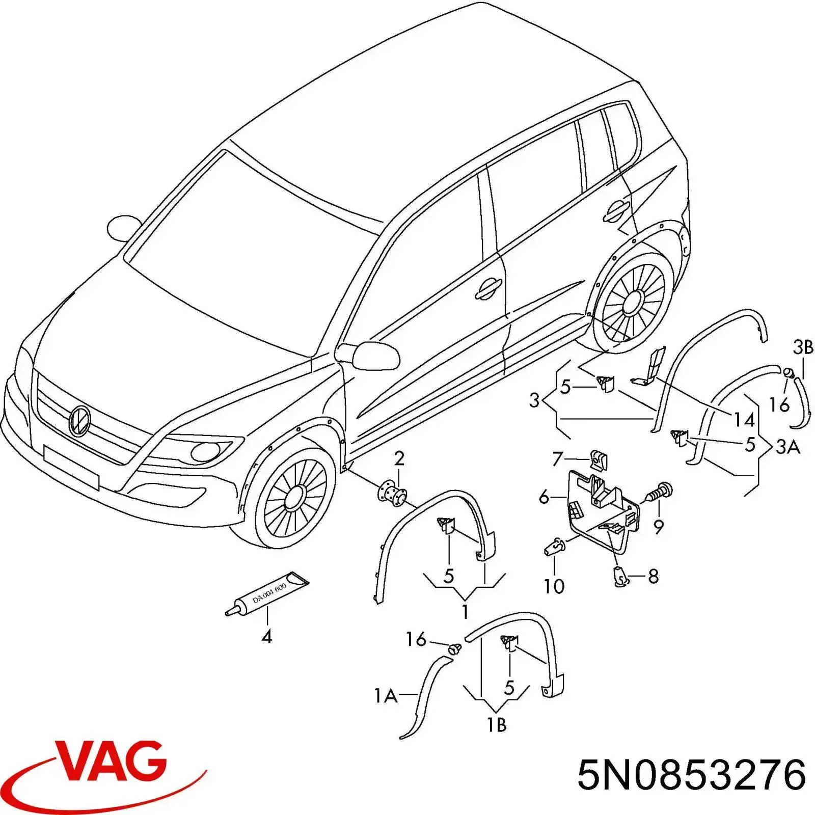  Listón embellecedor/protector, guardabarros trasero derecho para Volkswagen Tiguan 1 