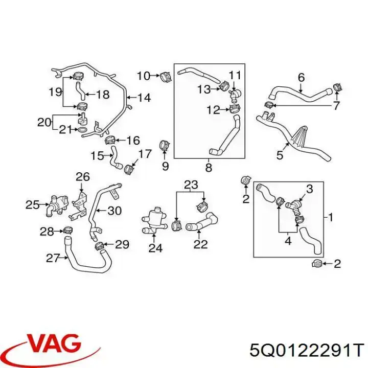  Brida del sistema de refrigeración (triple) para Audi A1 GBA