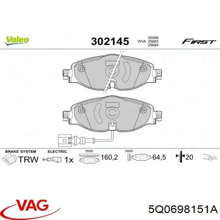 5Q0698151A VAG pastillas de freno delanteras