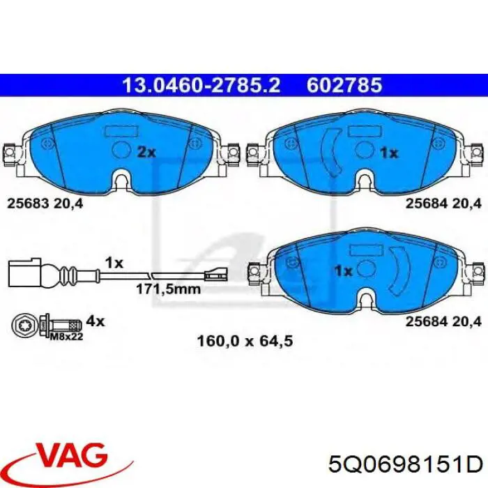 5Q0698151D VAG pastillas de freno delanteras