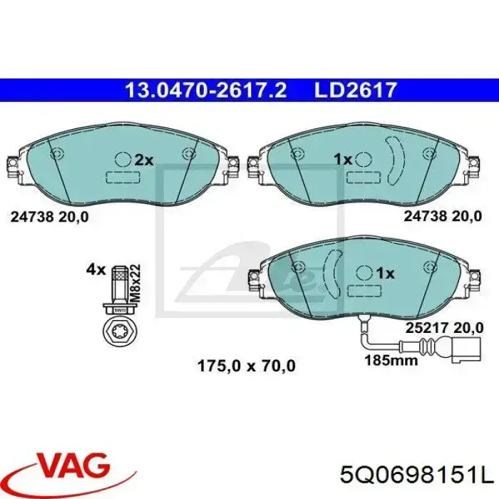 5Q0698151L VAG pastillas de freno delanteras