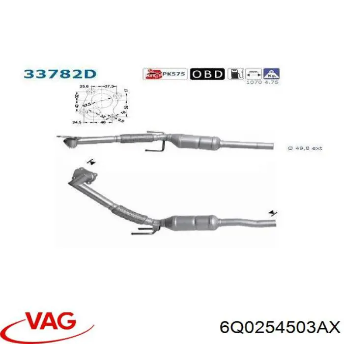 6Q0254503AX VAG silenciador delantero