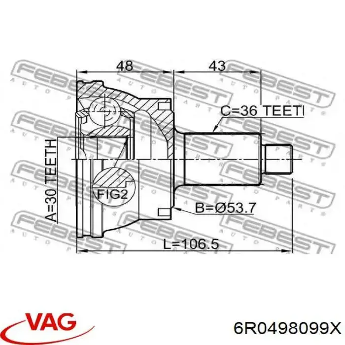 6R0498099X VAG junta homocinética exterior delantera