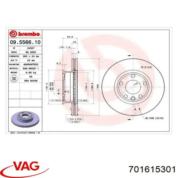 701615301 VAG freno de disco delantero