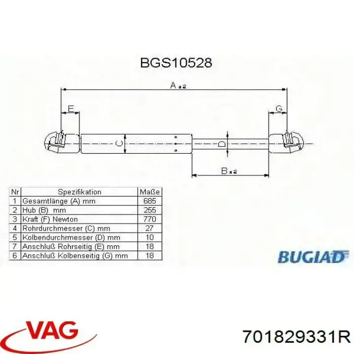 701829331R VAG amortiguador de maletero